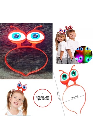 Led Işıklı & Pilli 3 Farklı Modda Yanan Uzaylı Göz Parti Tacı Kırmızı Renk 18x12 Cm Diğer