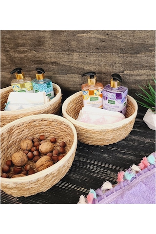 Nergis Hasır 3 Lü Sepet Saklama Kutusu Sepet Takımı Krem