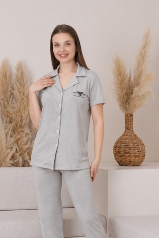 Wordex Mirano 2950 Polyviscon Kumaş Kısa Kollu Düğmeli Kadın Pijama Takımı Taş