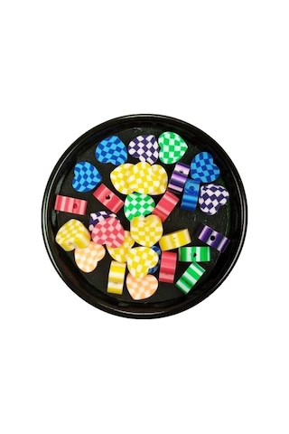 90 Adet 10 Mm Polimer Kil Fimo Boncuk Takı Bileklik + 5 Metre Lastikli Misina - Desenli Kalp