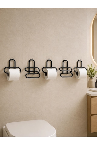 5 Adet Duvara Yapışkanlı Wc Kağıtlık Delmeden Montaj Siyah Metal Tuvalet Kağıdı Askısı Çok Renkli