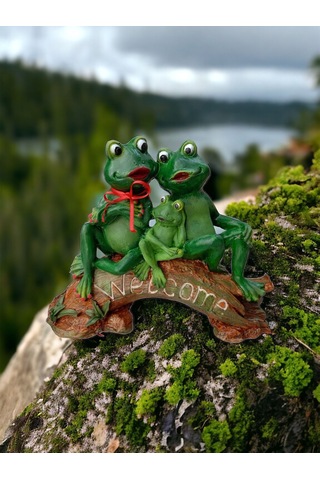 Welcome Yazılı Kurbağa Figür, Dekoratif Obje, Bahçe Heykeli