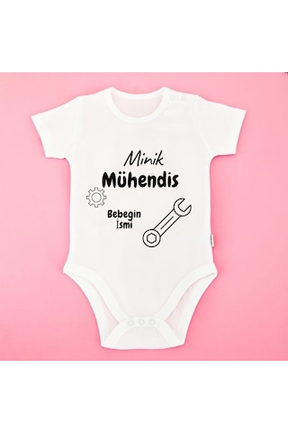 Kişiye Özel Minik Mühendis Bebek Zıbını Hediyelik Tasarım Baskılı Body Beyaz