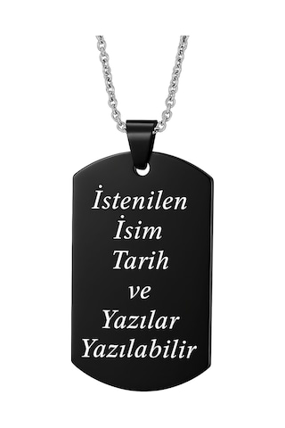 Kişiye Özel İsim Tarih Yazı Yazılı Asker Künyesi Çelik Erkek Bayan Kolye Eck60 Siyah