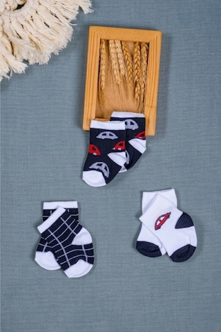 Cocole Socks Erkek Çocuk Soket Çorabı 3 Lü Set Pamuklu Araba & Ekose Desenli Çok Renkli