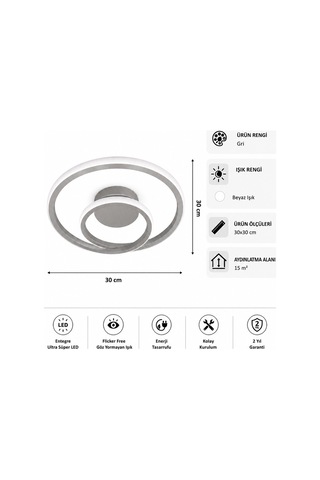 AvizeGO Omisa Led Plafonyer Avize Beyaz Işık Gri