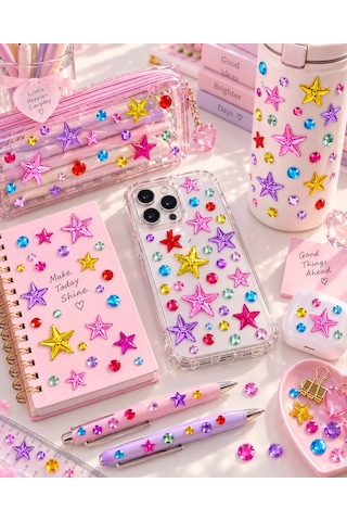 Taş & Yıldız Rhinestone Sticker Yapışkanlı Saç, Yüz, Tırnak, Vücut Ve Süs Taşı Çok Renkli