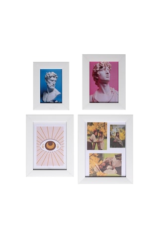Dekoratif 4'lü Fotoğraf Çerçevesi - Beyaz