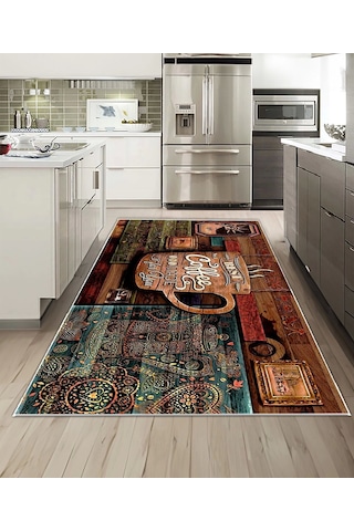Dijidekor Işıltı Koleksiyonu Model245 Süngerli Dijital Baskılı Saçaksız Mutfak Halısı Yolluk