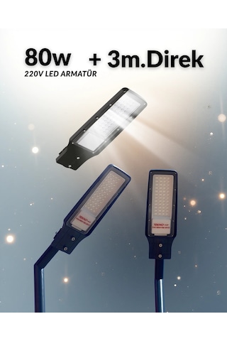 80w Sokak Led Armatürü 220v + 3m. Lamba Direği