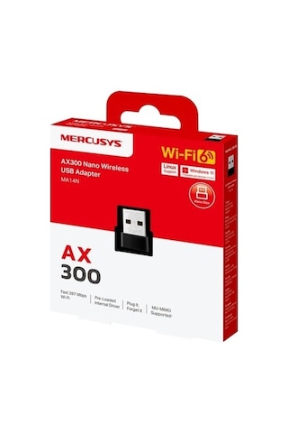 Mercusys Ma14n Ax300 Mbps Nano Usb Wi Fi 6 Adaptör Kolay Kurulum Windows & Linux Uyumlu