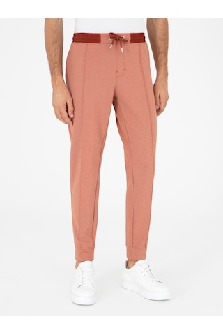 Cacharel Turuncu Slim Fit Paçası Lastikli Nervürlü Eşofman Altı Kahverengi