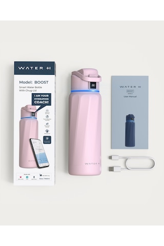 Waterh Boost Akıllı Termos Hidrasyon Takibi Yapan, Yalıtımlı 0,71l / 24oz Akıllı Şişe Açık Pembe