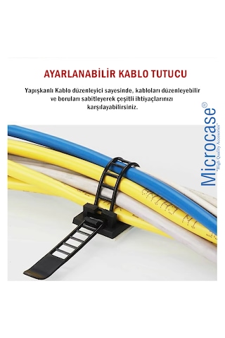 Microcase Kendinden Yapışkanlı Microcase Ayarlanabilir Yapışkanlı Kablo Düzenleyici Ve Sabitleyici Klips 10 Adet Al5409 Siyah