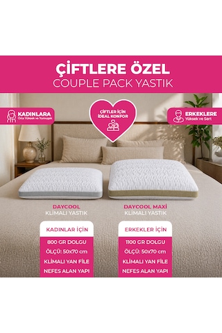 Couple Pack Klimalı Yastık 2 Adet - Çift Yastığı - Klimalı Yastık - Daycool Serisi Beyaz