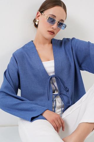 Bigdart Önü Bağlamalı Keten Kimono 960 - İndigo