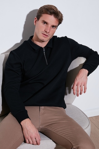 Buratti Pamuklu Regular Fit Yarım Fermuarlı Polo Yaka Erkek Sweat 5905789 Siyah