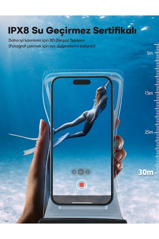 Yüksek Kalite Tüm Telefonlara Uyumlu Yağmur Su Geçirmez Waterproof Deniz Havuz Altı Geçirmez Kılıf Beyaz