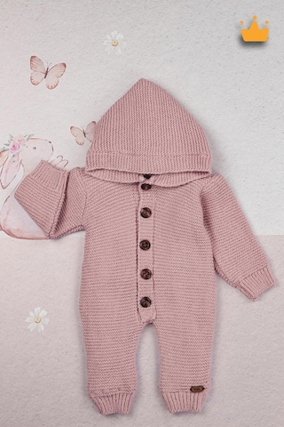 Babyhola Triko İçi Velsoft Kışlık Kalın Kız Erkek Bebek Tulum Gül Kurusu 2809
