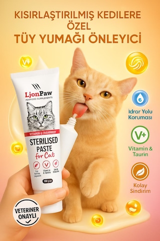 Lion Paw Sterilised Kısır Kediler Tüy Yumağı Önleyici Malt Macun 100 G