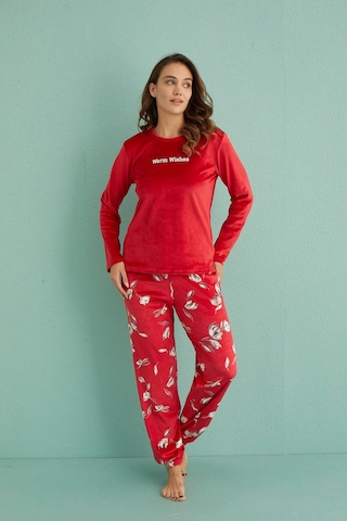 Mihra Stil Mihra 13312-5 Kadın Kışlık Kadife Pijama Takımı Kırmızı