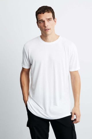 Grimelange Oscar Erkek Comfort Fit Uzun Dökümlü Kumaş Beyaz T-shirt