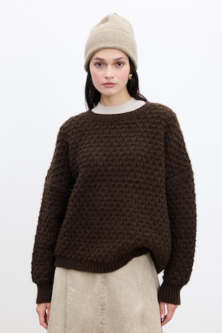 Desenli Örgü Triko Kazak Acı Kahve Acı Kahverengi