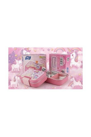 304 Paslanmaz Çelik 2 Katlı 2 Bölmeli 1030ml Happii Beslenme Çantası Temalı Lunch Box Pembe