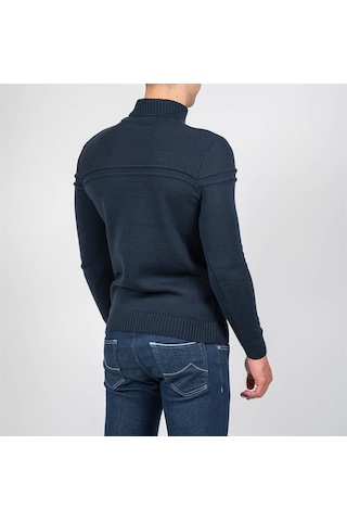 Erkek Tam Boğazlı Örgü Desenli Slim Fit Kazak Ncs Jeans 3659-Lacivert