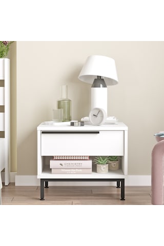 Robin Home Lidya Komodin Çekmeceli Metal Ayaklı Beyaz