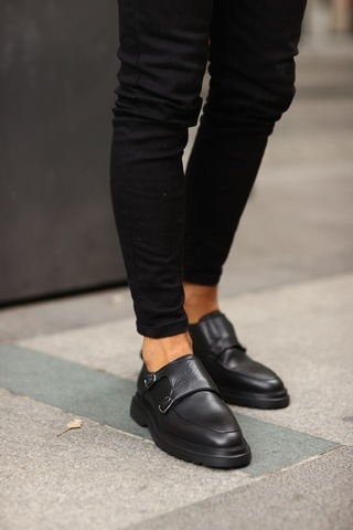 Lofer Erkek Deri Eva Tabanlı Tokalı Klasik Loafer Siyah