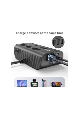Yunboo Araç Şarj Adaptörü 3 Usb + 2 Type-c Pd 120w, Bağımsız Anahtarlar, Gerilim Monitörü, Siyah 12-24v