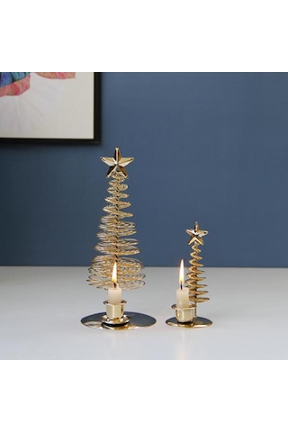 Suntek Çift Tekli Mum Bardaklı Metal Altın Yıldız Ağacı