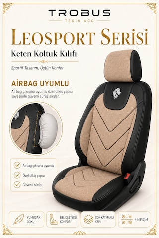 Mercedes 190 W201 1990 Ve Sonrası Uyumlu Leosport Serisi Bej Siyah Oto Koltuk Kılıfı
