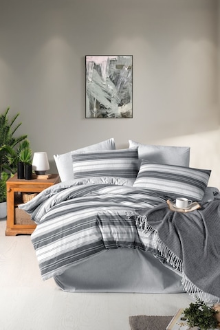 Mystory Home Lastikli Çarşaflı Tek Kişilik Nevresim Takımı Çizgili Gri