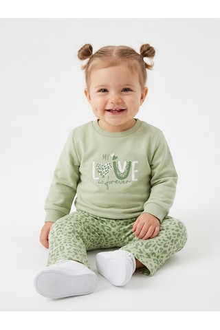 HelloBaby Pamuklu Kalp Detaylı 2li Kız Bebek Takım Yeşil Yesil