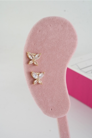 Byzeynaaksesuar Kadın Özel Tasarım Zirkon Taşlı 2'li Minimal Küpe 0021 Çok Renkli