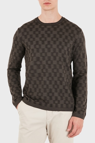 Emporio Armani Desenli % 100 Yün Bisiklet Yaka Kazak Erkek Kazak Em006276 Af29848 F6030 Kahve