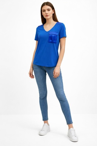 Mavi Saten Cepli Kadın T-shirt Renkli