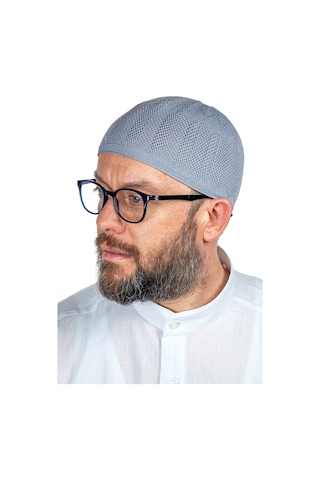 Safir Ince Örme Dantel Namaz Takkesi Gri 1 Adet