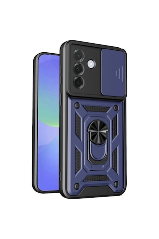 Vendas Samsung Uyumlu Galaxy A37 Kılıf Magnetik Standlı Kamera Korumalı Zore Sürgülü Vega Kapak Mavi