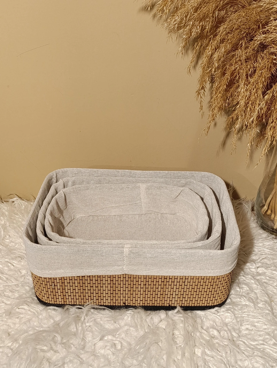 3'lü Bambu İçi Bezli Kutu / Organizer / Düzenleyici Diğer