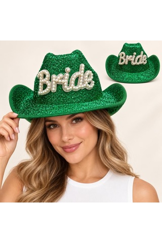 Storeşahin Yeşil Bride Gelin Şapkası Parıltılı Bekarlığa Veda Şapkası Shn0720 Diğer