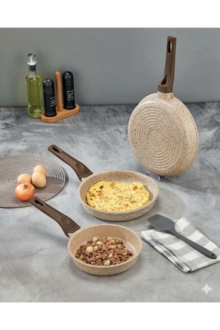 İnci 20-24-26 Cm Döküm Tava Set Gümüş- Siyah