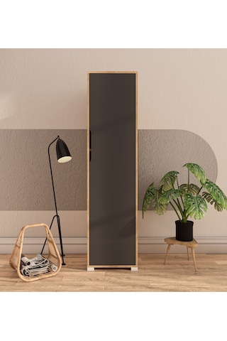 Flora 1 Kapaklı 5 Raflı Gardırop Safir Meşe - Antrasit Elbise Dol