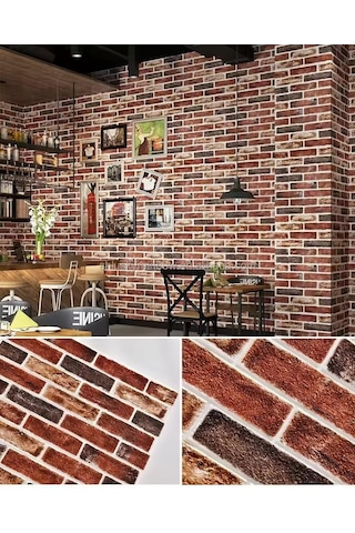 4 Adet 70cmx70cm Kendinden Yapışkanlı Kırmızı Taş Duvar Paneli Kağıdı Sticker Ofis Salon Otel Nw149 Kırmızı