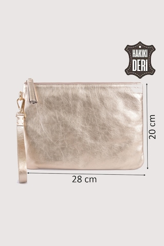 Hakiki Deri Kadın Clutch Çanta 9121 Metalik