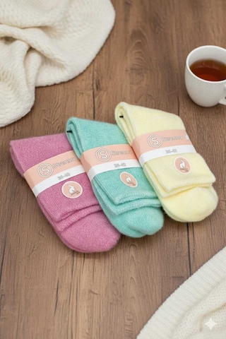 Angora Yün Çorap 3 Adet Pembe