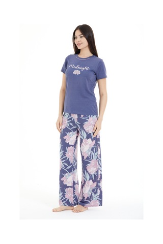 Lılac Kadın Çiçek Desenli %100 Viscon Pijama Takımı Mor Mor