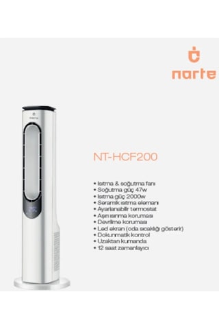Narte NT-HCF200 2000 W Uzaktan Kumandalı Kule Tipi Fanlı Isıtıcı Ve Soğutucu